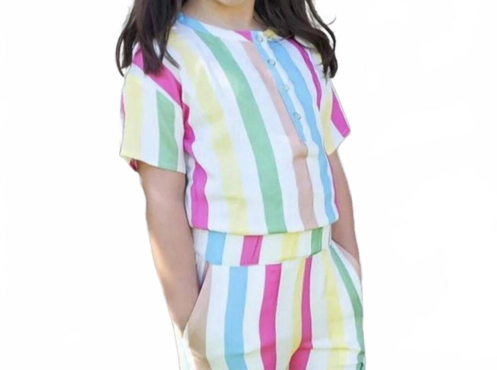 NEW CHASER stripe short sleeve jumpsuit in multi